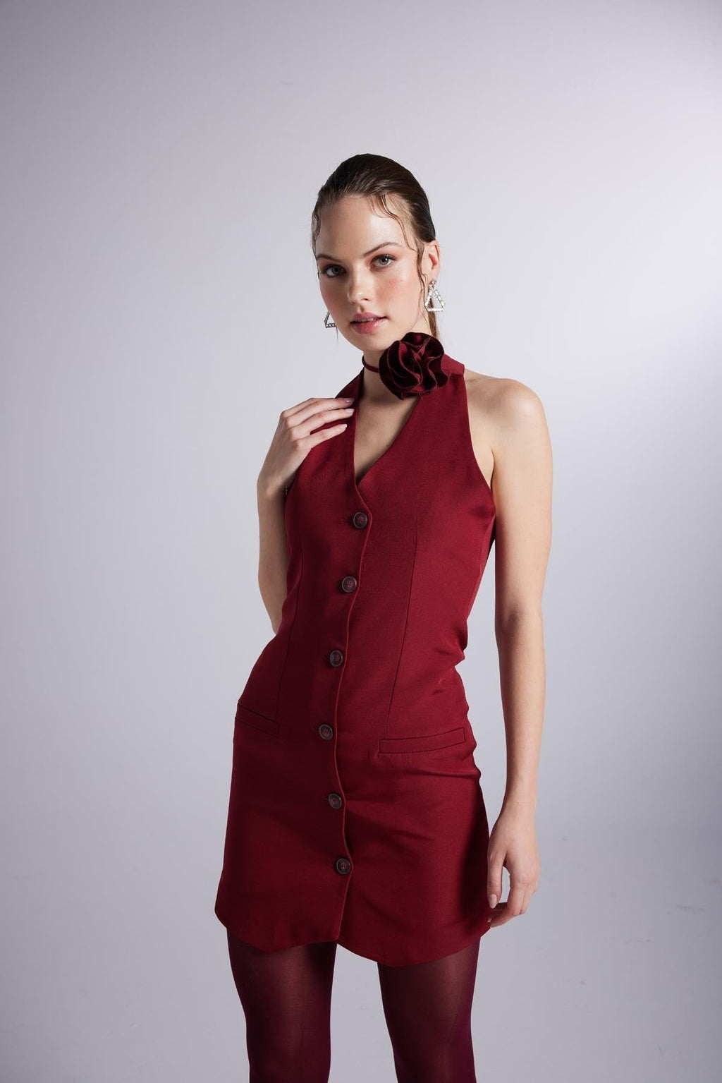 Becca Burgundy Rose Accessorized Mini Dress - Lolomo!
