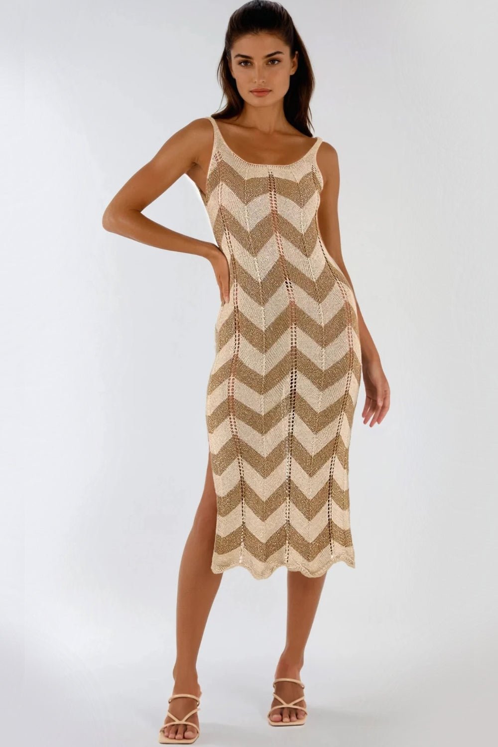 Beige Beach Knitted Midi Dress - Lolomo!