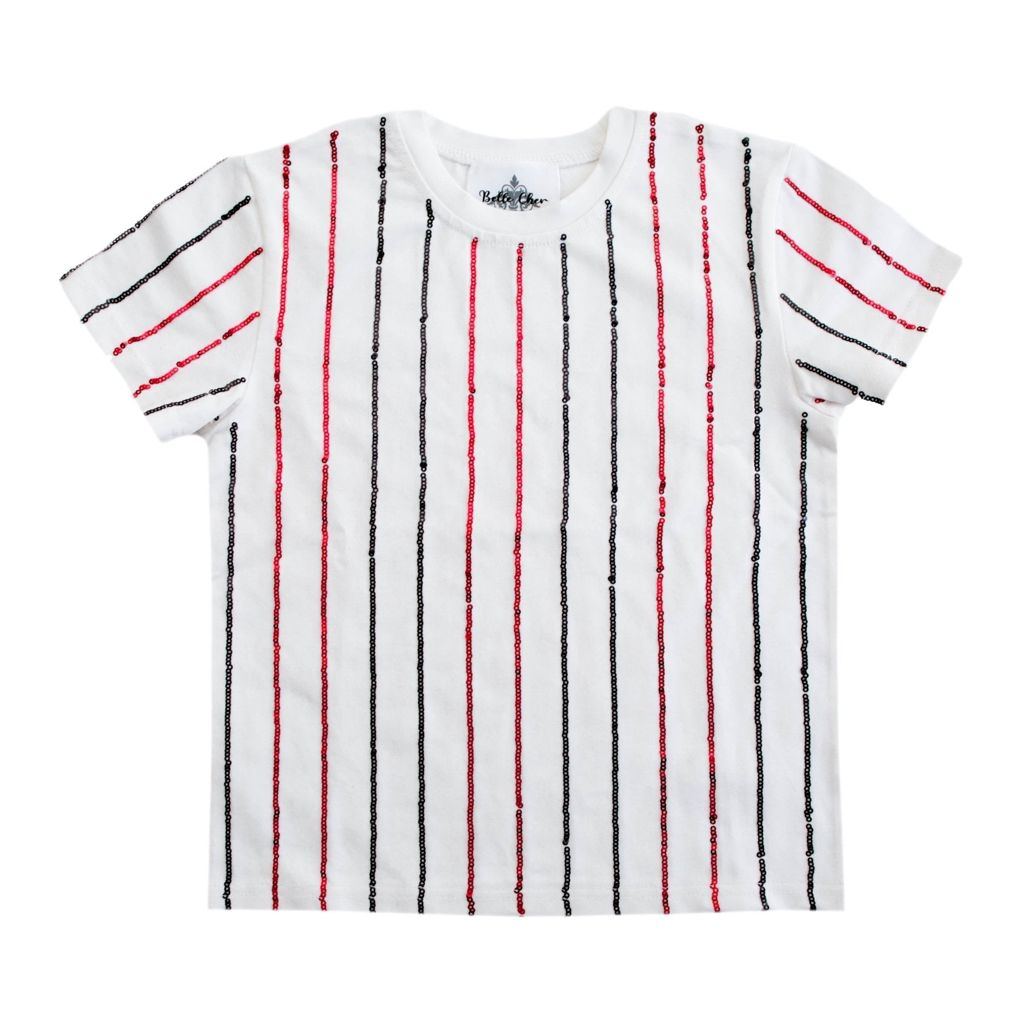Black and Red Sequin Striped Kid Shirt - Lolomo!