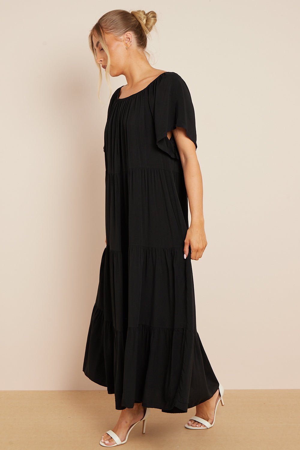 Black Tiered Off Shoulder Maxi Dress - Lolomo!