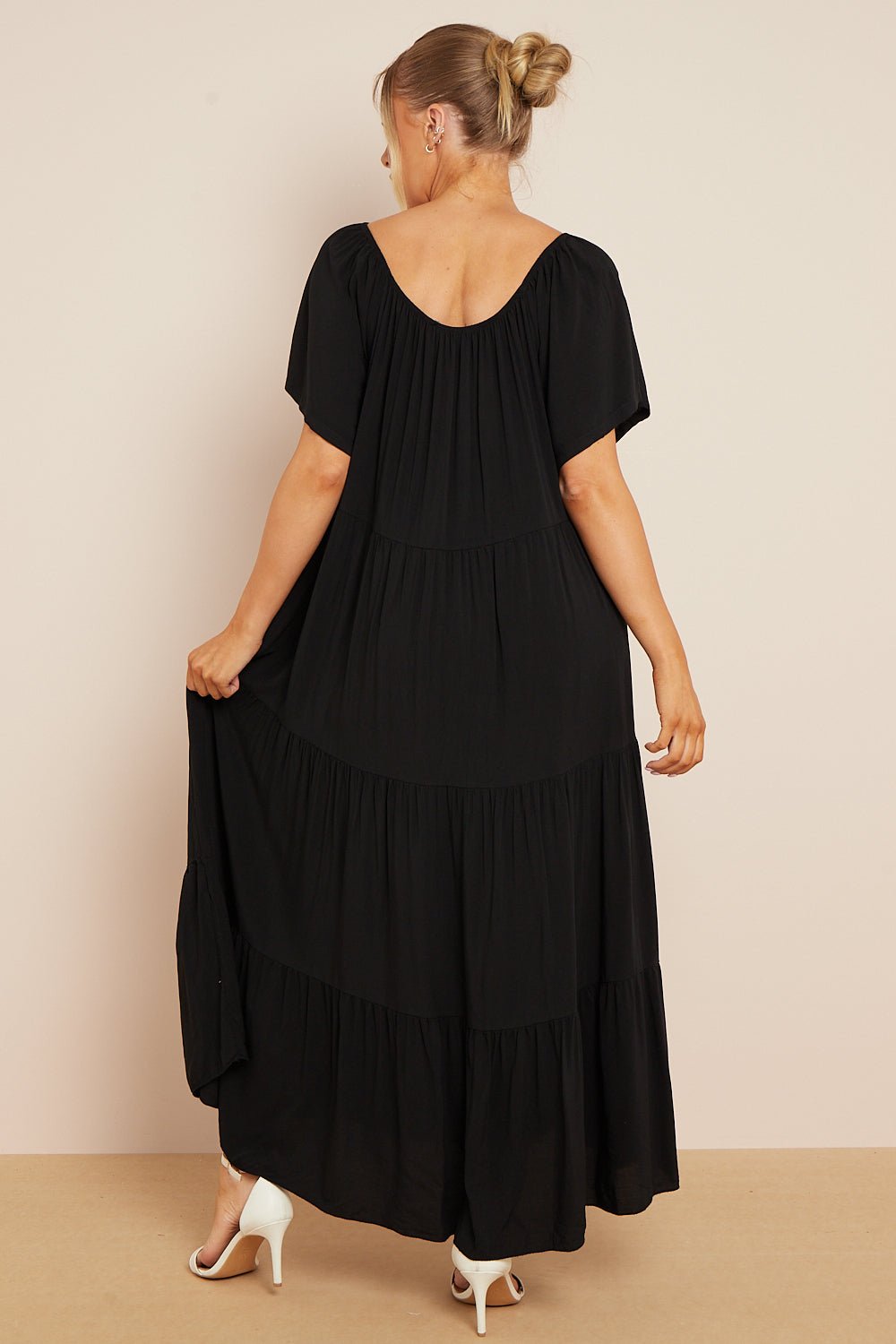 Black Tiered Off Shoulder Maxi Dress - Lolomo!
