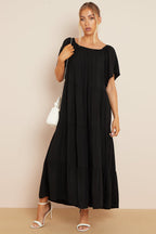 Black Tiered Off Shoulder Maxi Dress - Lolomo!