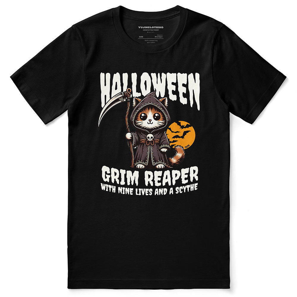 Grim Reaper Halloween Cat T-Shirt