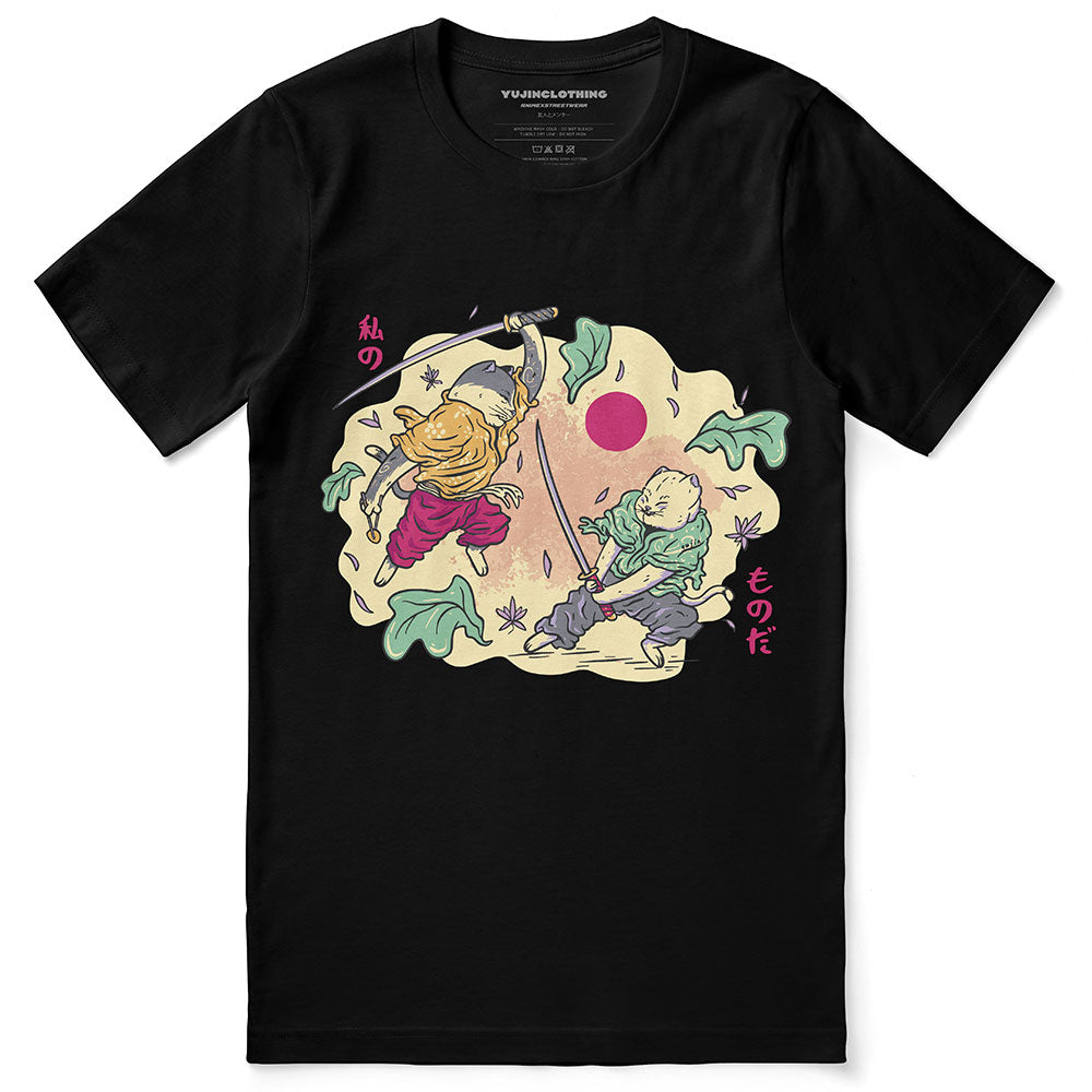 Camiseta de pelea de gatos samurái