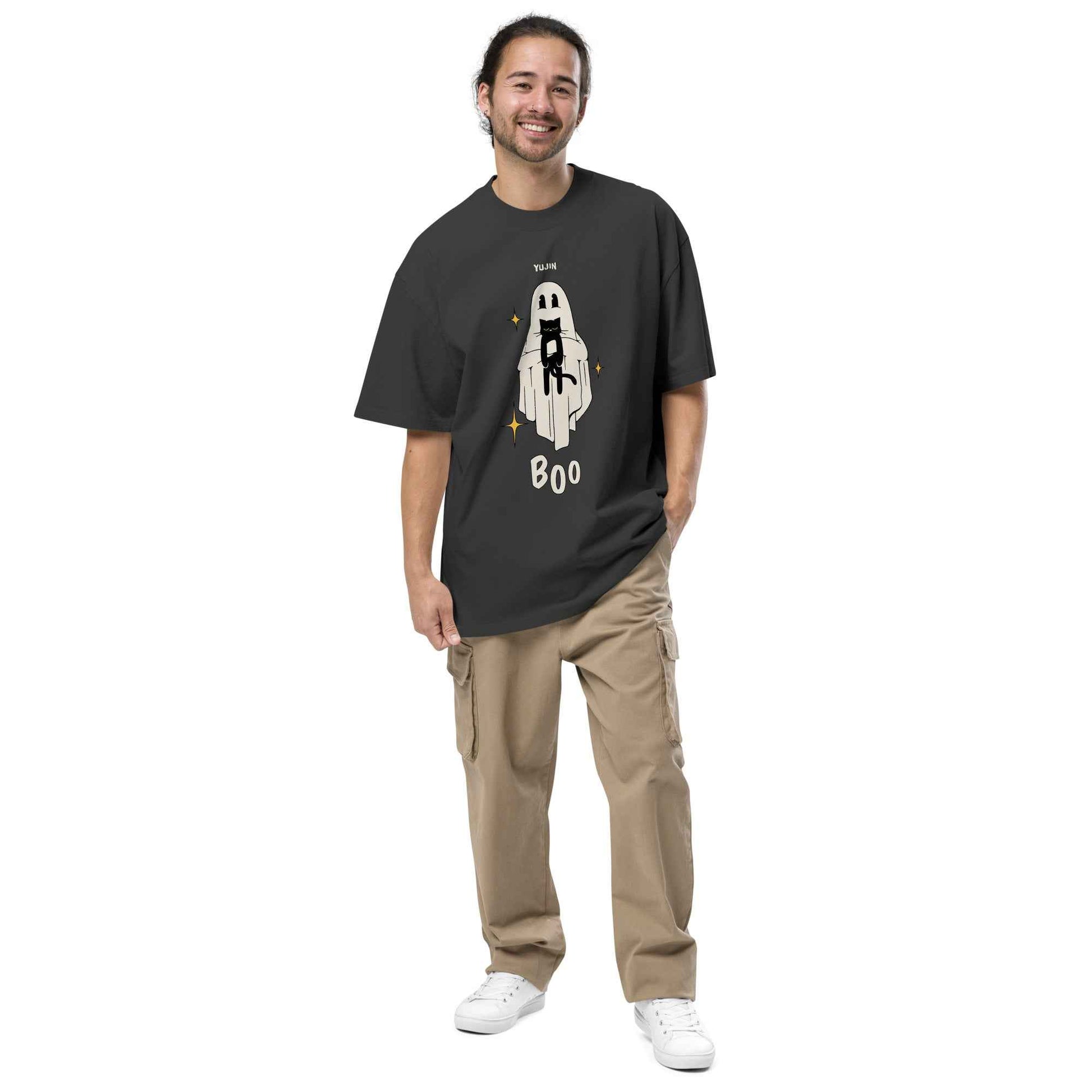 Boo! Cat Oversized Faded T-Shirt