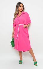 Button Down Collared Midi Dress with Two Front Pockets - Lolomo!