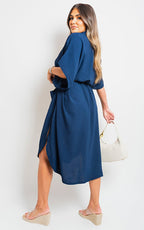 Button Down Collared Midi Dress with Two Front Pockets - Lolomo!