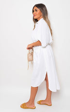 Button Down Collared Midi Dress with Two Front Pockets - Lolomo!