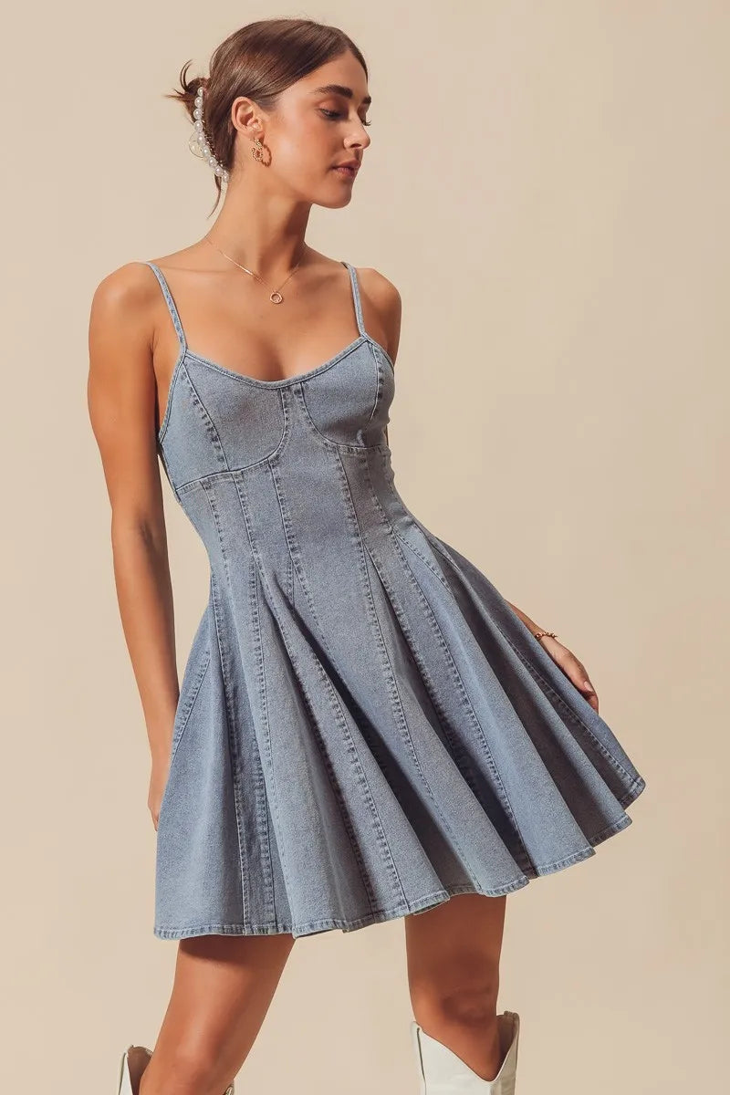 SO ME A Line Fit and Flare Denim Mini Dress