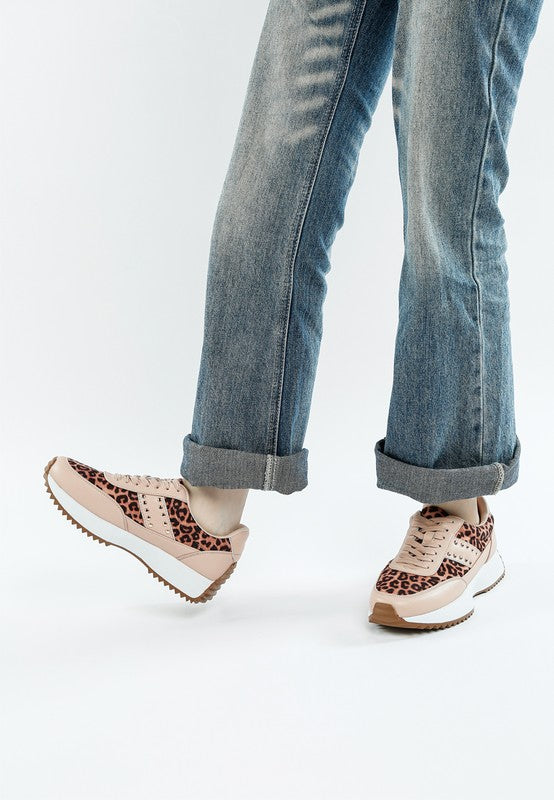 Lepark Real Leather Leopard Print Sneakers