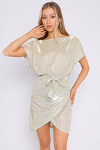 Champagne Sparkly Wrap Mini Dress - Lolomo!