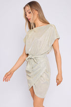 Champagne Sparkly Wrap Mini Dress - Lolomo!