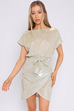 Champagne Sparkly Wrap Mini Dress - Lolomo!