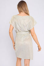 Champagne Sparkly Wrap Mini Dress - Lolomo!