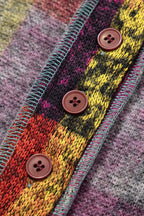 Multicolor Brushed Check Kangaroo Pocket Thumbholes Henley Hoodie