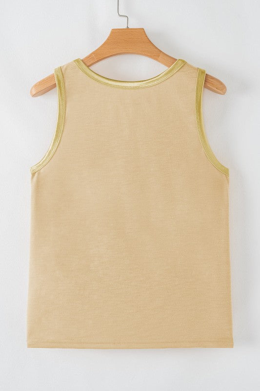 Metallic Contrast Trim Scoop Neck Tank Top
