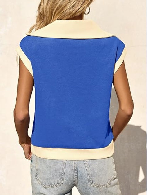 Fisoew Color‑Block Half‑Zip Polo Sweatshirt