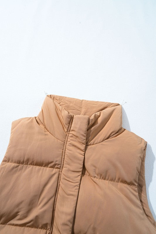 Solid Zip-Up Pocketed Puffer Vest