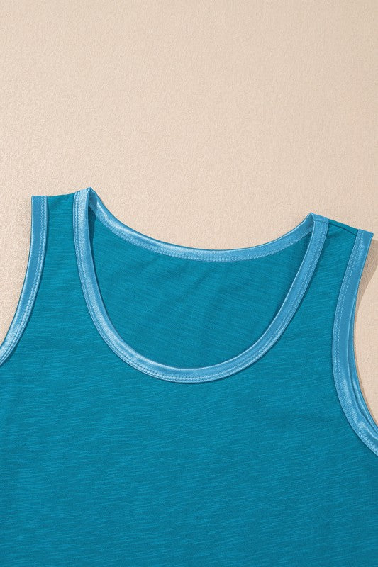 Metallic Contrast Trim Scoop Neck Tank Top