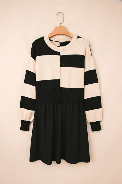Stripe Knit Colorblock Sweater Mini Dress