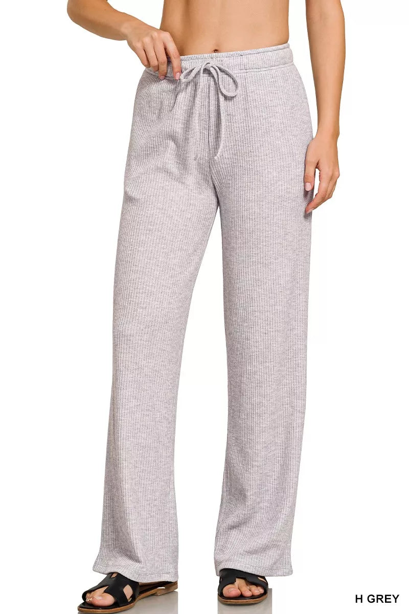 Zenana Ribbed Drawstring Lounge Pants in Grey