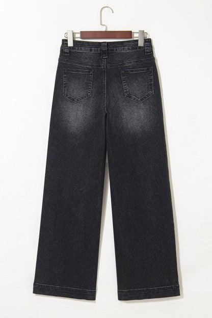 Denim Patch Pocket Wide Leg Jeans