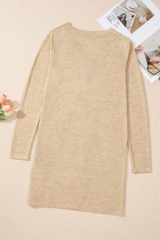 Solid Open-Front Buttoned Cardigan