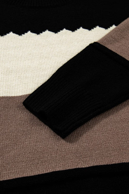 Colorblock Crew Neck Drop Shoulder Sweater