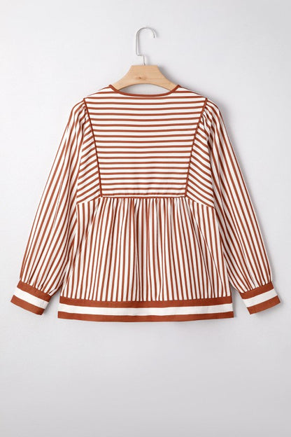 Stripe Long Sleeve Babydoll Blouse