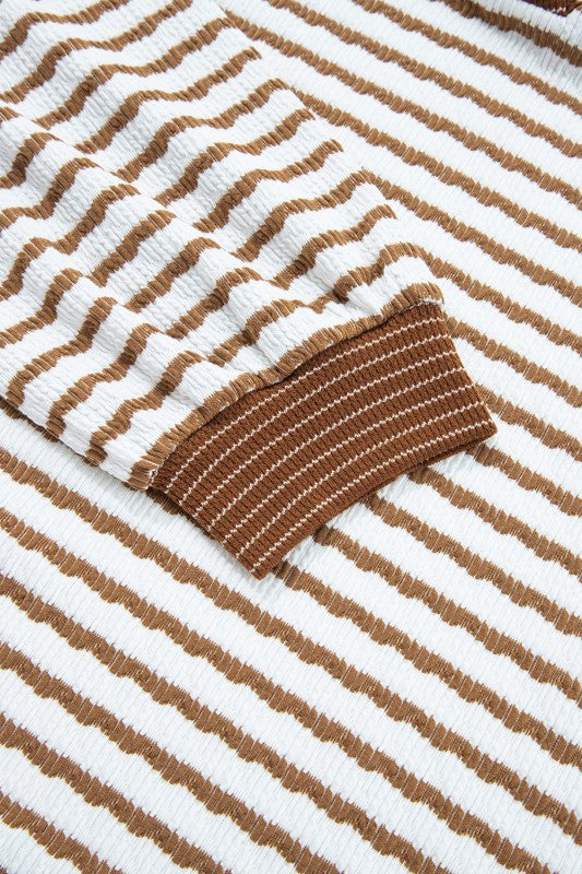 Plus Size Stripe V-Neck Pullover and Drawstring Pants