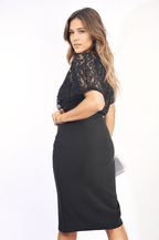 Floral Lace Sleeve Tie Waist Midi Dress - Lolomo!