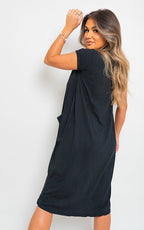 Front Pockets Short Sleeve Midi Dress - Lolomo!