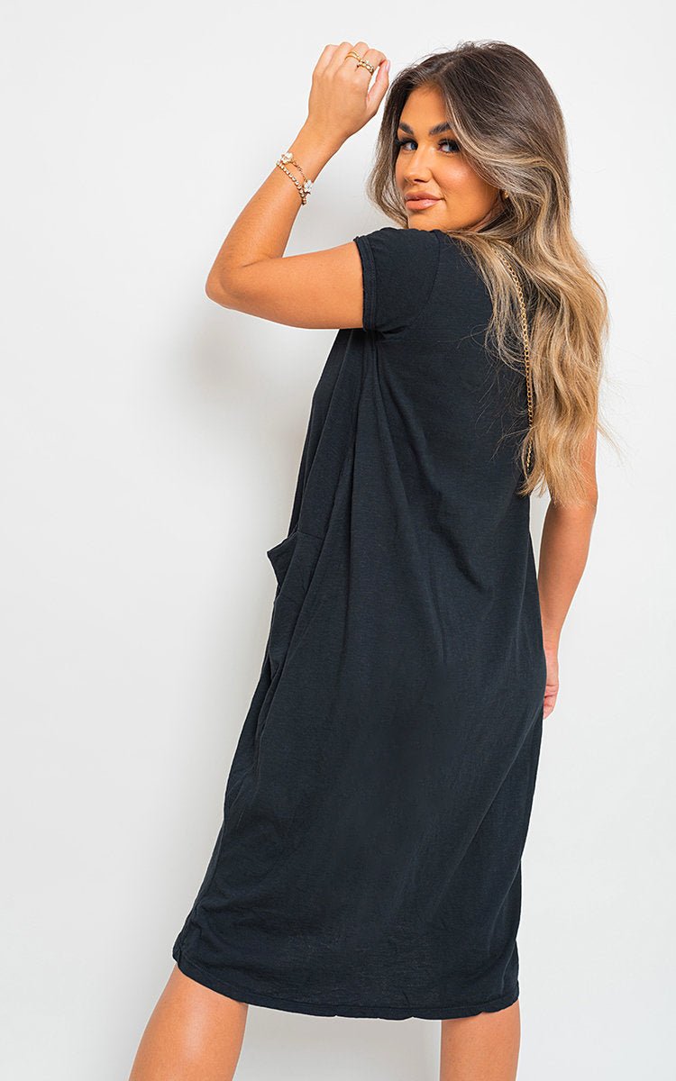 Front Pockets Short Sleeve Midi Dress - Lolomo!