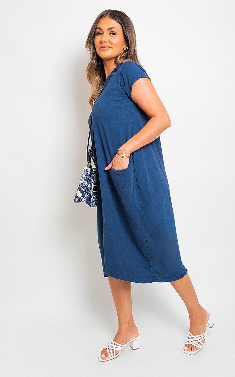 Front Pockets Short Sleeve Midi Dress - Lolomo!