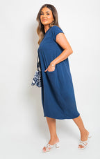 Front Pockets Short Sleeve Midi Dress - Lolomo!