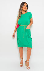 Front Pockets Short Sleeve Midi Dress - Lolomo!