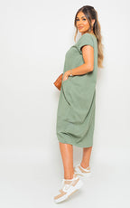 Front Pockets Short Sleeve Midi Dress - Lolomo!