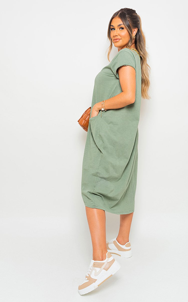 Front Pockets Short Sleeve Midi Dress - Lolomo!