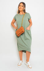Front Pockets Short Sleeve Midi Dress - Lolomo!
