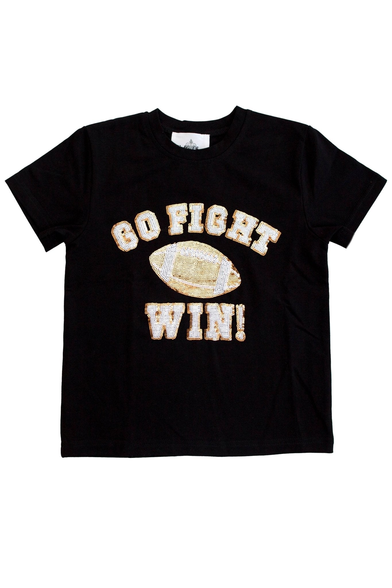Go, Fight, Win Black And Gold Sequin Kid Shirt - Lolomo!