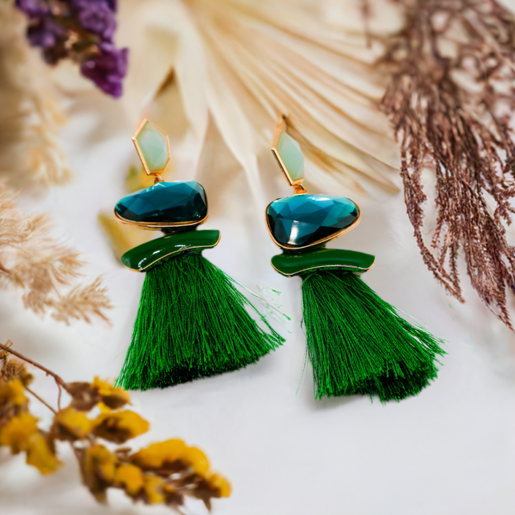 Emerald Sparkle Gems Earrings – Crystal Drop Earrings for Women - Lolomo!