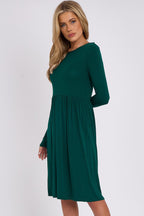 Green Long Sleeve Gathered Waist Dress - Lolomo!