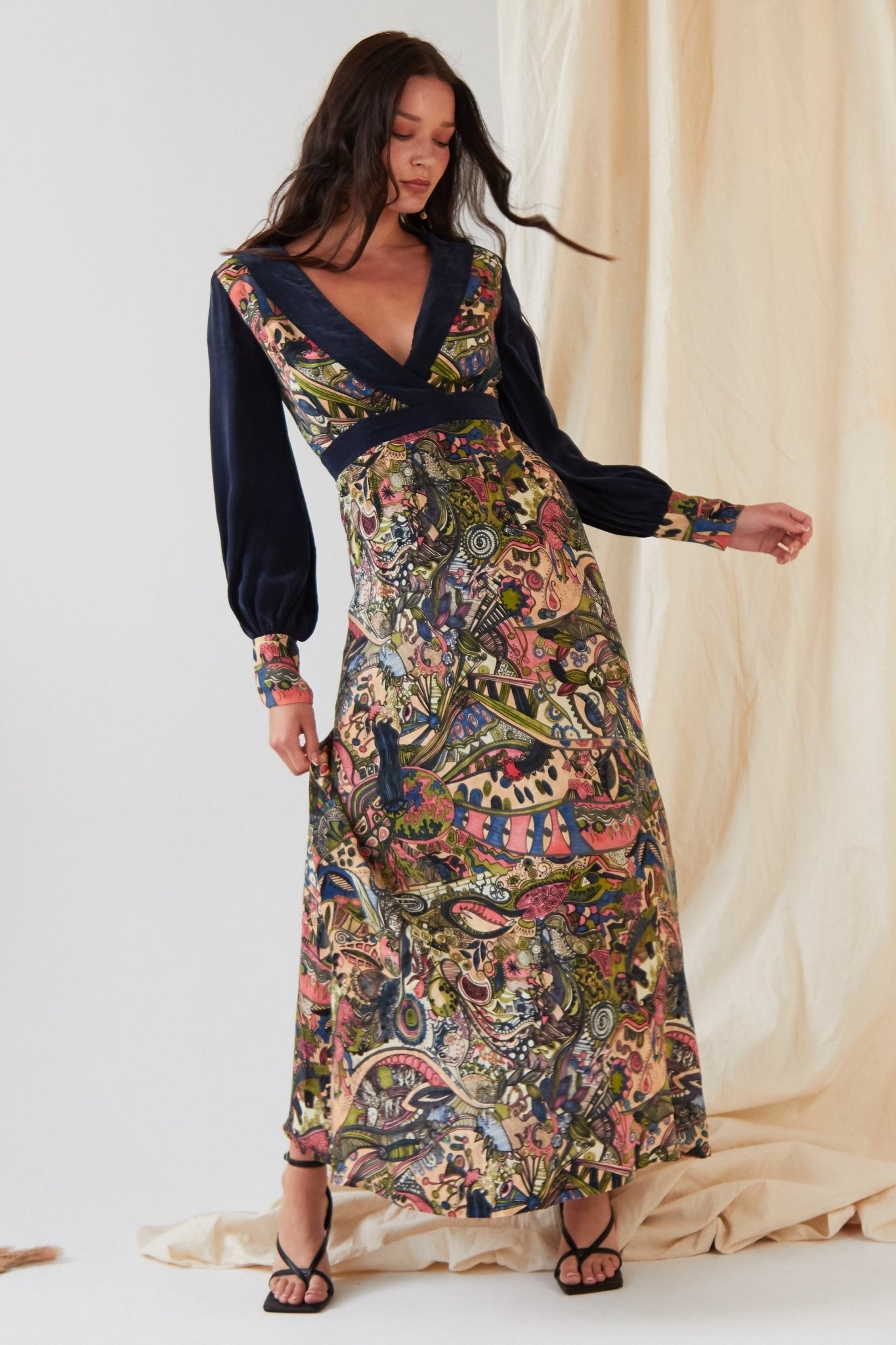 Hand painted Long Sleeve Maxi Dress - Lolomo!