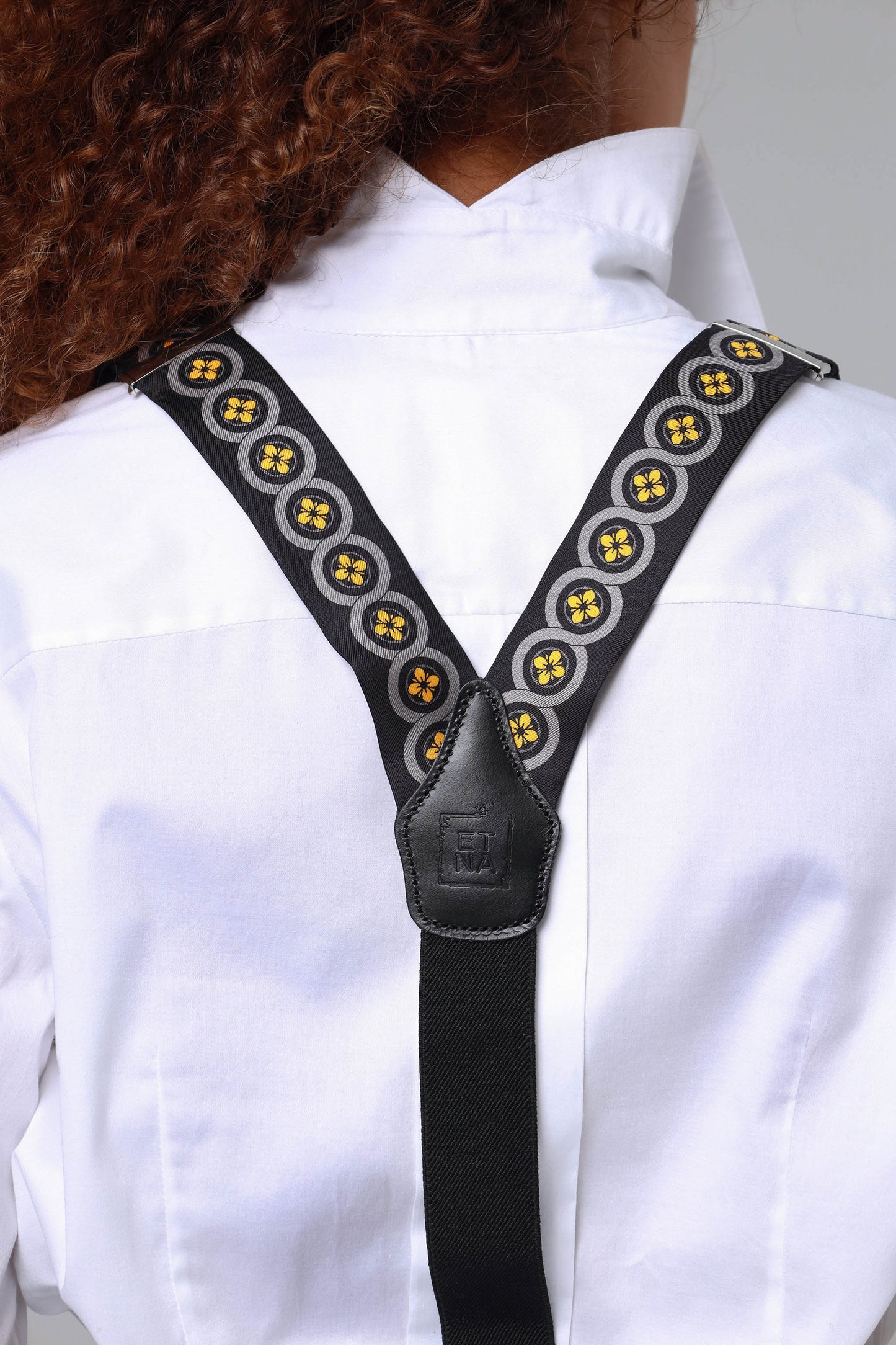 Sicily Lemon Yellow Floral Patterned Silk Suspenders