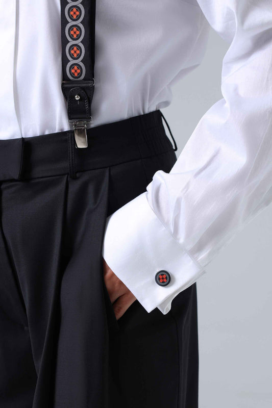 Lava Orange Floral Print Handmade Italian Cufflinks with Clear Resin