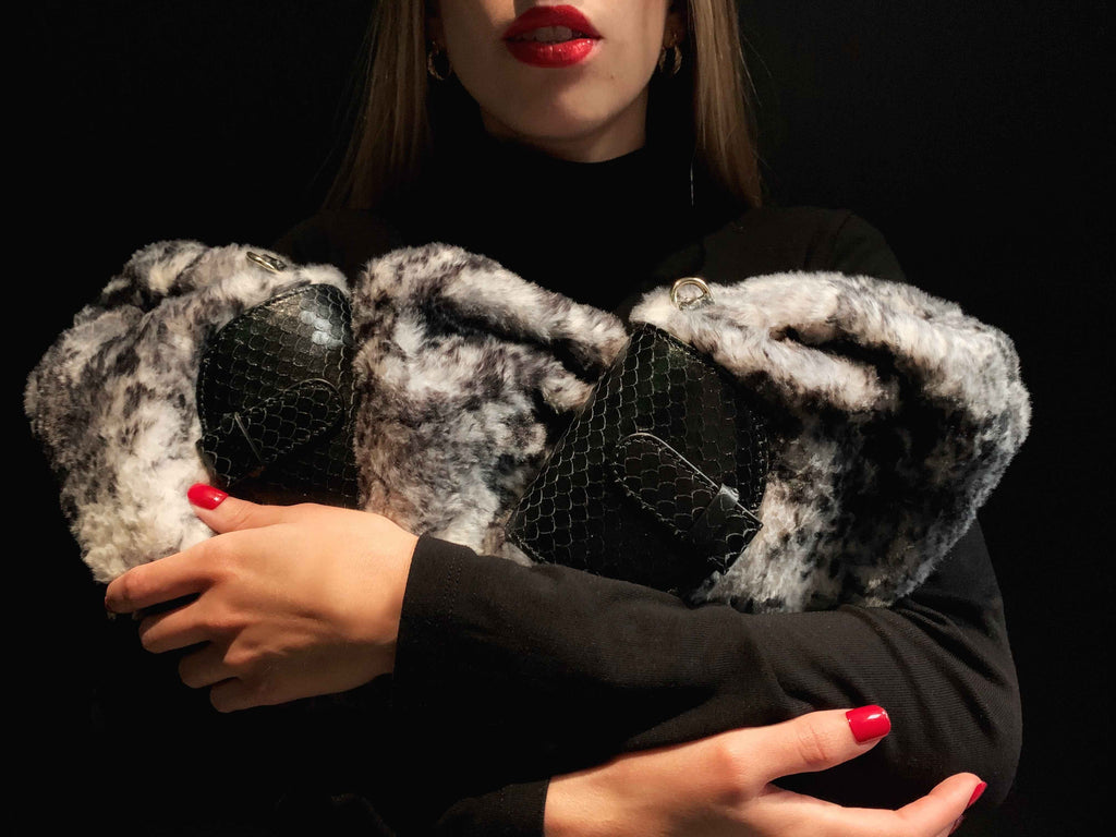 Serena in Faux Fur/Black Leather with Tortuga Chain