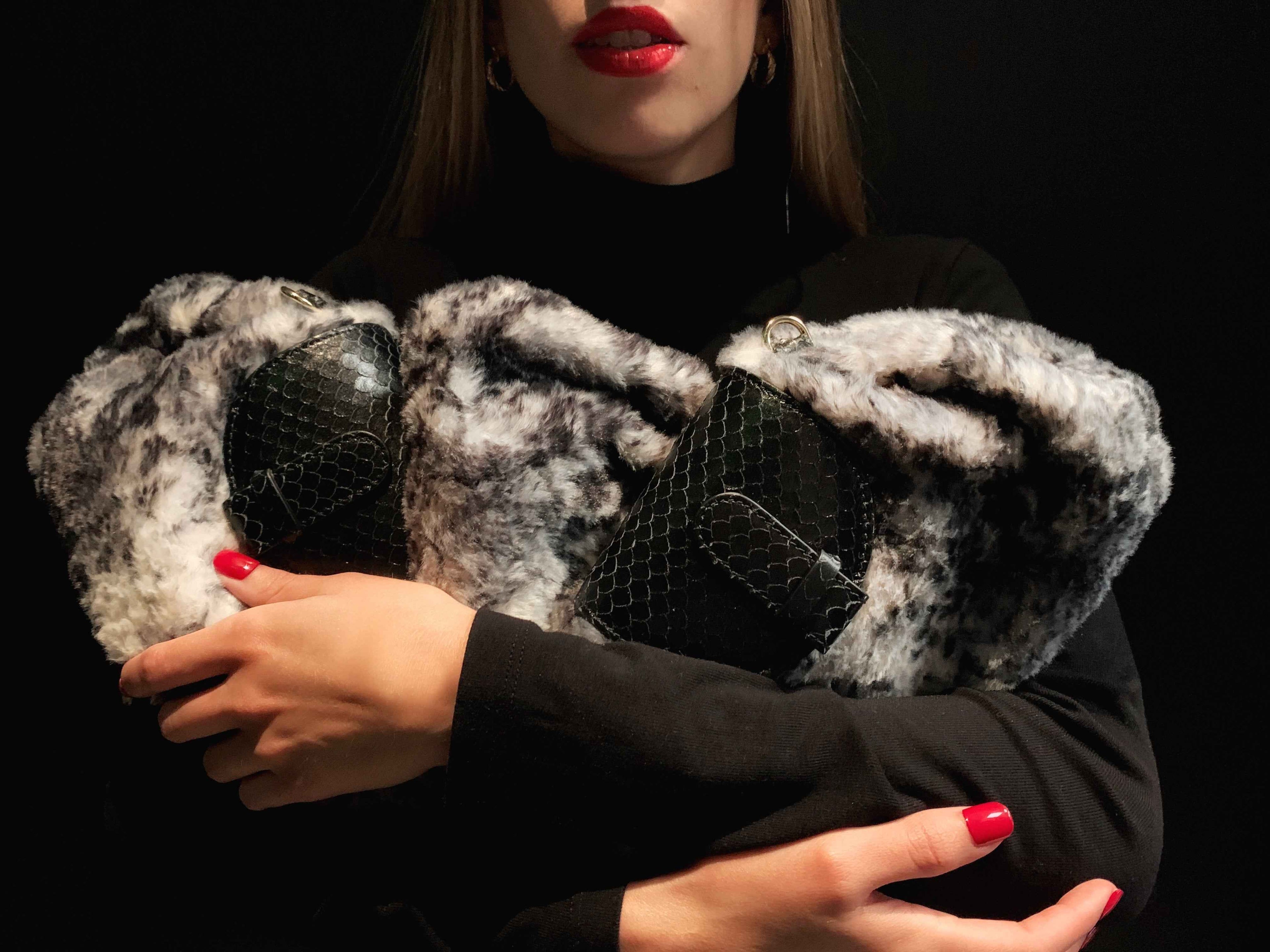 Serena in Faux Fur/Black Leather with Tortuga Chain