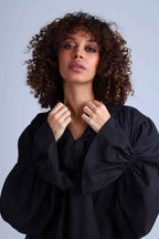 Protagonista Tencel Pussy-Bow Black Blouse With Voluminous Airy Sleeves