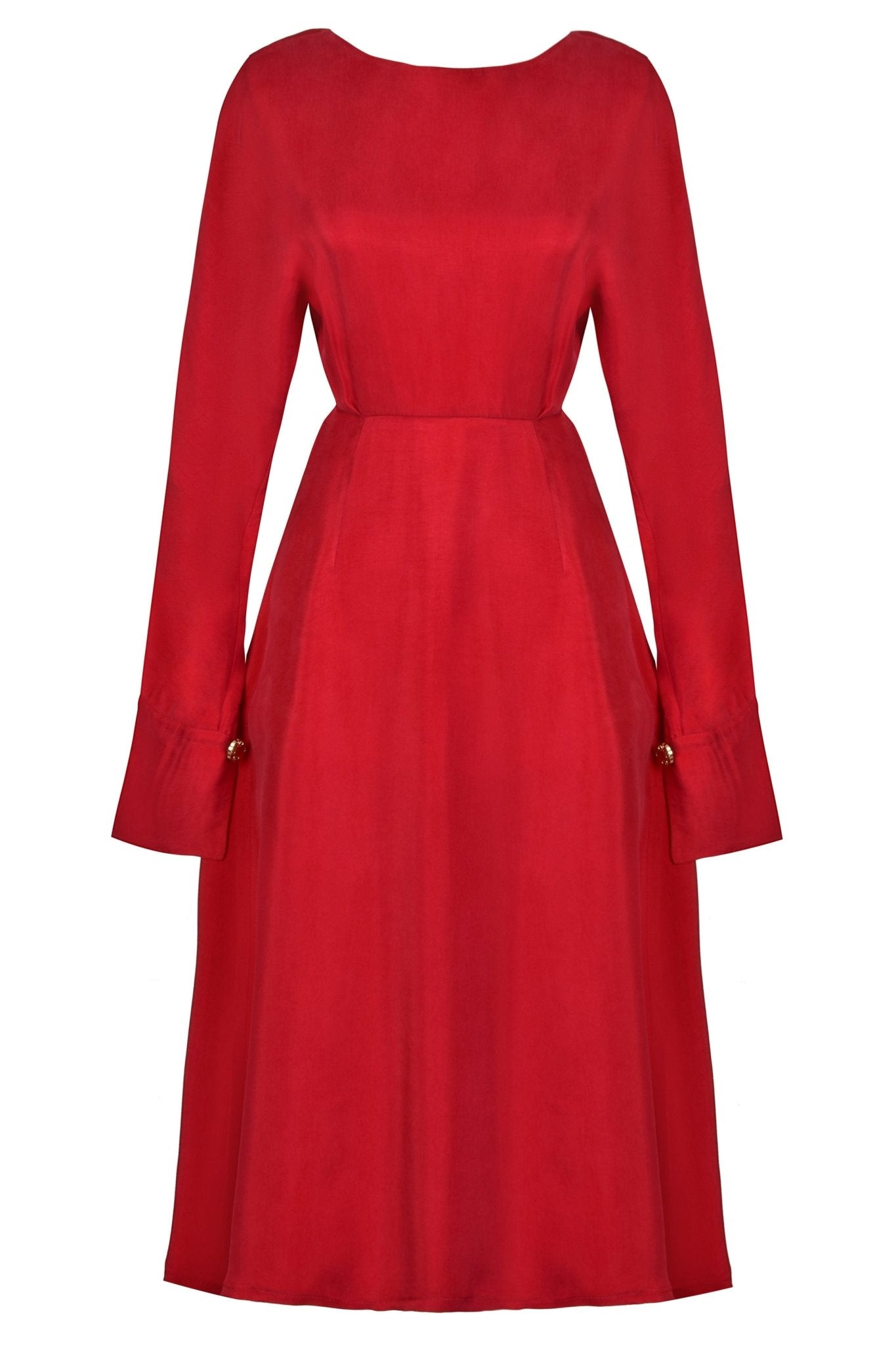 Long Sleeve Red Midi Dress - Lolomo!