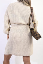 Long Sleeve Ribbed Knit Mini Dress With Belt - Lolomo!